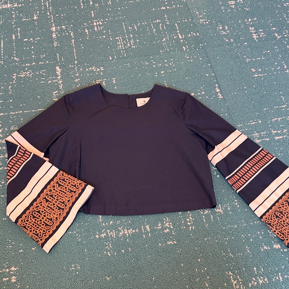 Tuckernuck Navy and White Bell Sleeve Top